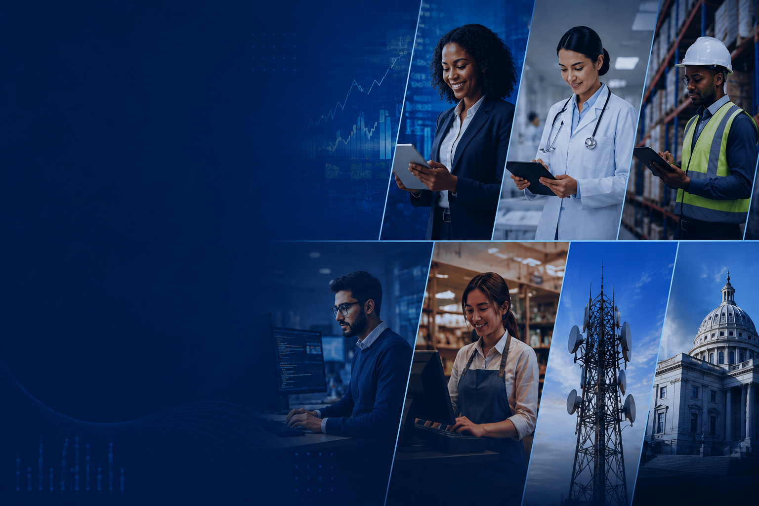 Professionals across finance, healthcare and logistics industries