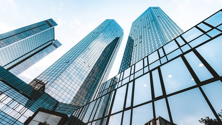 Glass towers of a financial district