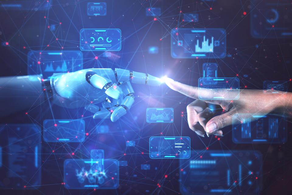 Hand interacting with a digital interface