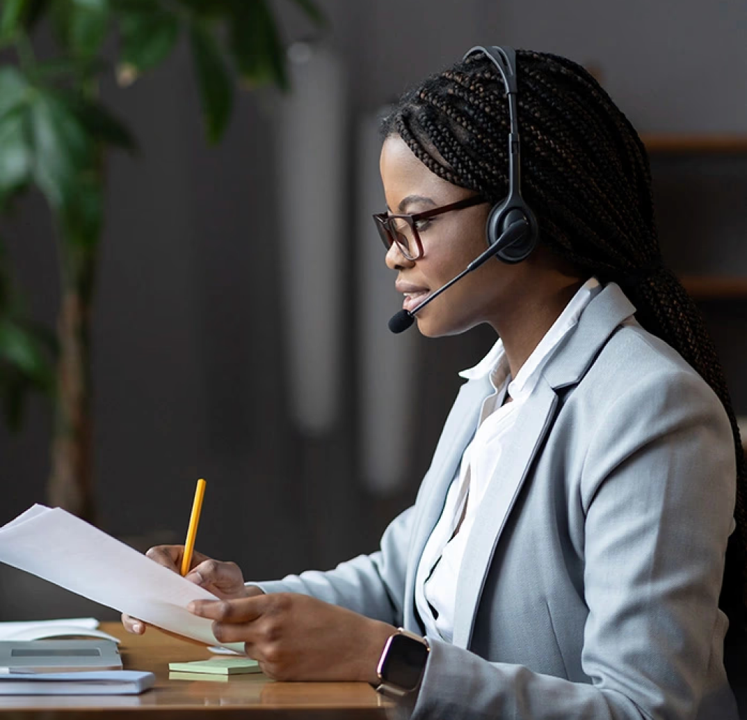 Back office specialist reviewing documents